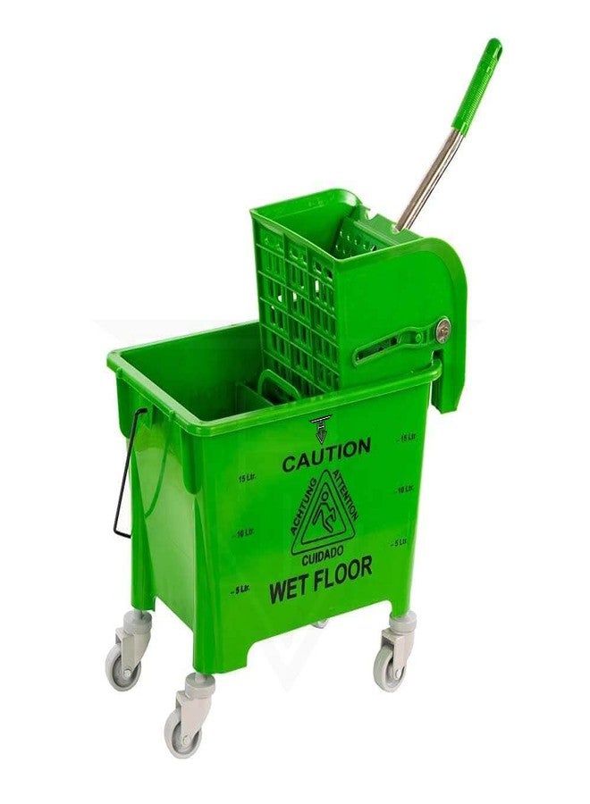 TARGET HYGIENE Down Press Single Mop Bucket Wringer Trolley (20 Litter, Green) - Image 3